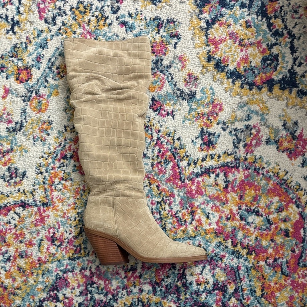 Taupe Suede Knee-High Women's Boots - Picture 5 of 5